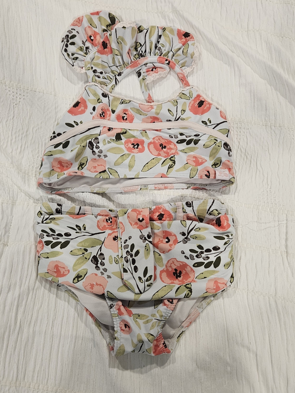 Sweethoney Girls Swimsuit Set - Coral & Olive Print